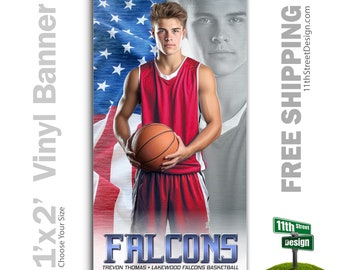 Custom-Printed Vinyl Basketball Banner, Weatherproof High School Senior Night Poster, Personalized Team Photo Banners, Home of the Free