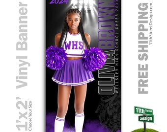 Custom-Printed Vinyl Cheer Banner, Weatherproof High School Senior Night Sports Poster, Personalized Team Photo Banners, Under The Lights
