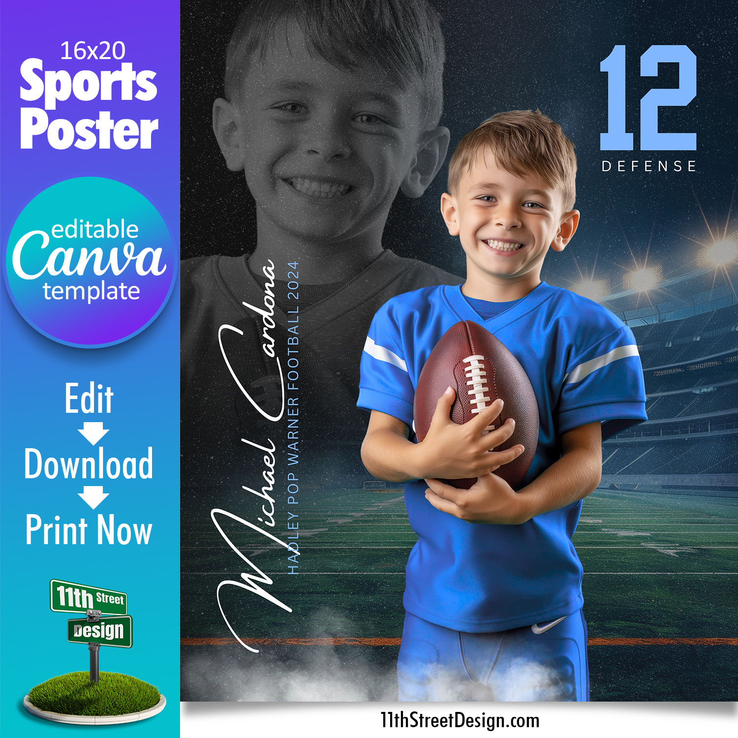 Football Poster Canva Template, Design Your Own Custom Senior Football Team Sports Posters in Canva, Homecoming Background, Reflection