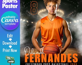 Basketball-Poster Canva-Vorlage, Designen Sie Ihr eigenes benutzerdefiniertes Senior Basketball Team Canva Sportplakate, Basketball-Hintergrund, Stadionlichter