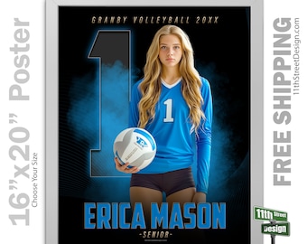 Custom-Printed Volleyball Poster, High School Senior Night Sports Poster, Personalized Homecoming Poster Prints, The GOAT