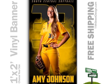 Custom-Printed Vinyl Softball Banner, Weatherproof High School Senior Night Sports Poster, Personalized Team Photo Banners, THE GOAT