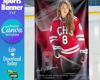 Hockey Banner Canva Template, Design Your Own Custom Senior Hockey Team Sports Banners in Canva, Hockey Background, Electric Explosion