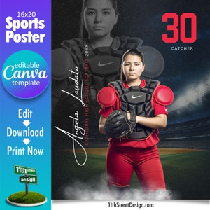 Softball Poster Canva Template, Design Your Own Custom Senior Softball Team Sports Posters in Canva, Softball Background, Reflection