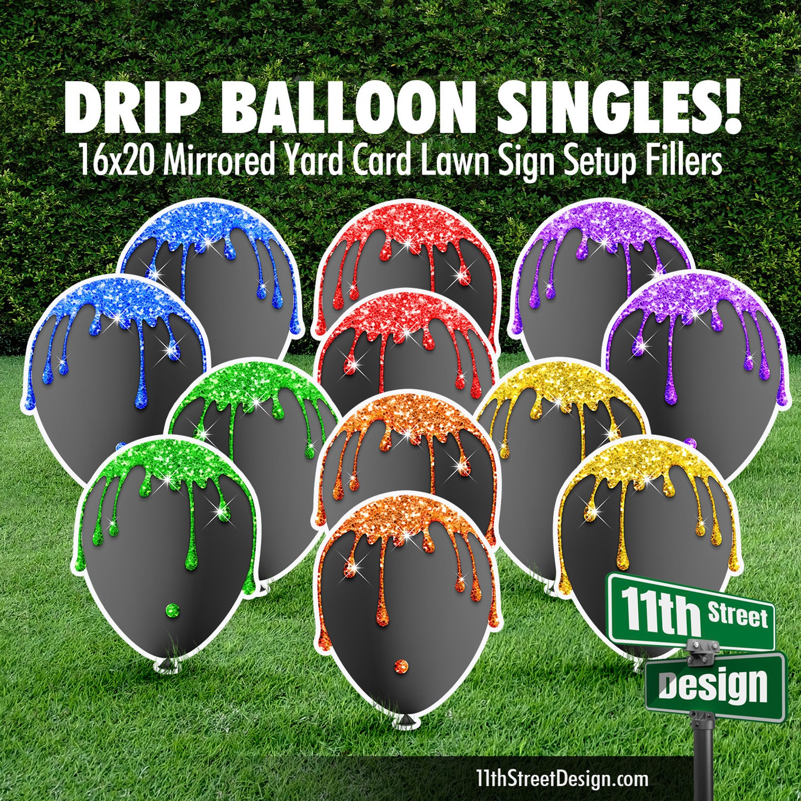 20 Dripping Balloon Lawn Decorations Neon Rainbow Etsy