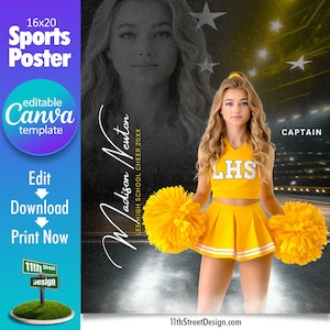 Cheerleader Poster Canva Template, Design Your Own Custom Senior Cheer Team Sports Posters in Canva, Cheerleading Background, Reflection