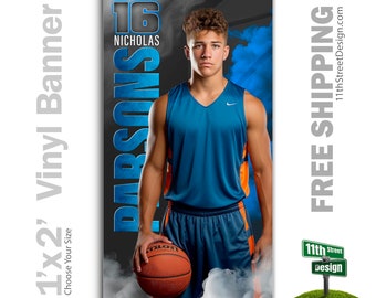Custom-Printed Vinyl Basketball Banner, Weatherproof High School Senior Night Sports Poster, Personalized Team Photo Banners, Sports Legends