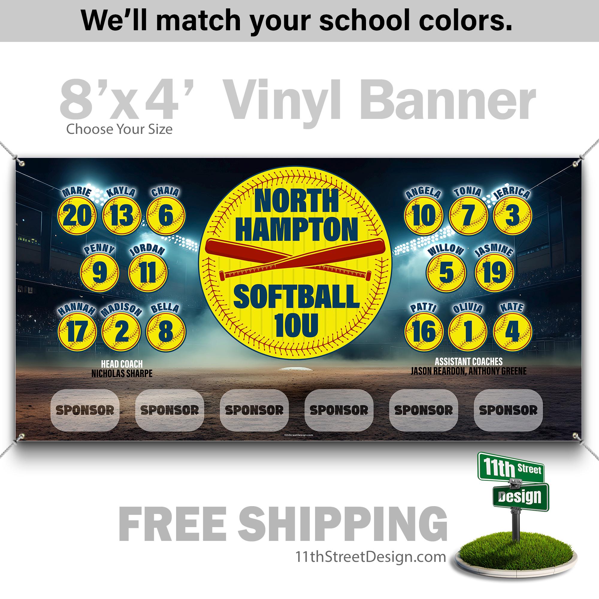 Softball Support. Sign Custom Softball Team Banner, Personalized Vinyl Sign With Room for ...