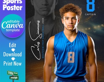 Basketball Poster Canva Template, Design Your Own Custom Senior Basketball Team Canva Sports Posters, Basketball Background, Reflection
