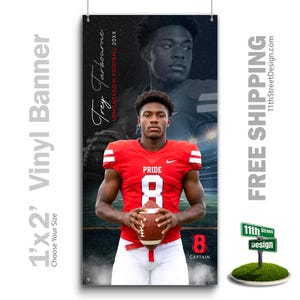 Custom-Printed Vinyl Football Banner, Weatherproof High School Senior Night Sports Poster, Personalized Team Photo Banners, Reflection
