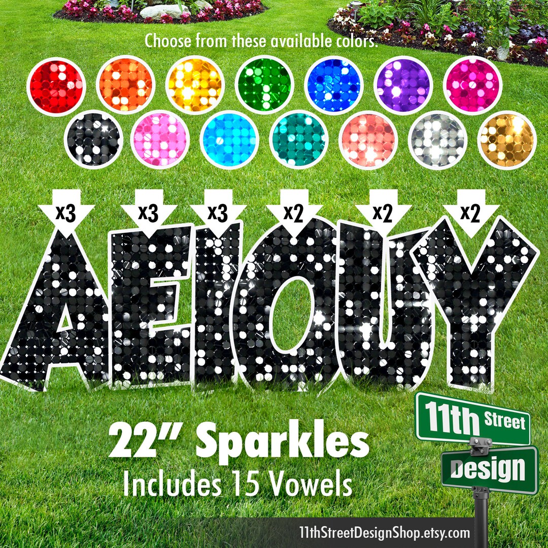 Common Consonants 22" Fine Glitter GroBold Font Yard Sign Letters, Lawn