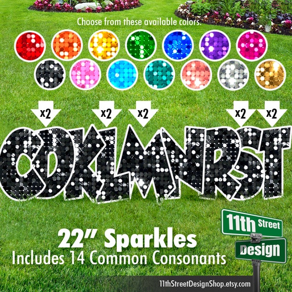 Common Consonants 22" Fine Glitter GroBold Font Yard Sign Letters, Lawn