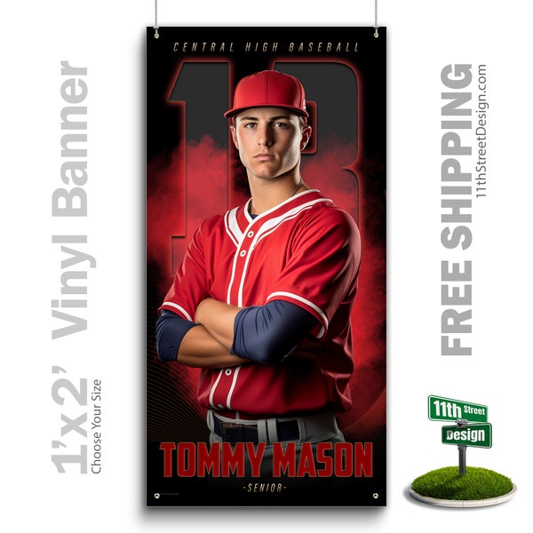 Custom-Printed Vinyl Baseball Banner, Weatherproof High School Senior Night Sports Poster, Personalized Team Photo Banners, THE GOAT