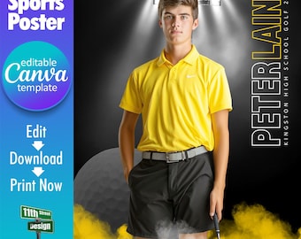 Golf Poster Canva Template, Design Your Own Custom Senior Golf Team Sports Posters in Canva, Golf Background, Under The Lights