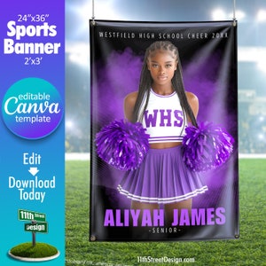 Cheerleader Banner Canva Template, Design Your Own Custom Senior Cheer Team Sports Banners in Canva, Cheerleading Background, The GOAT