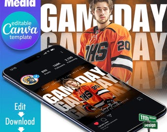Plantilla de Canva para redes sociales para el día del partido de hockey: diseñe sus propias publicaciones para el día del partido en Instagram, Facebook y (X) Twitter con su equipo deportivo, The GOAT