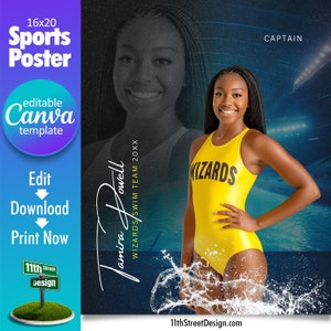 Swimming Poster Canva Template, Design Your Own Custom Senior Swim Team Sports Posters in Canva, Swimming Background, Reflection