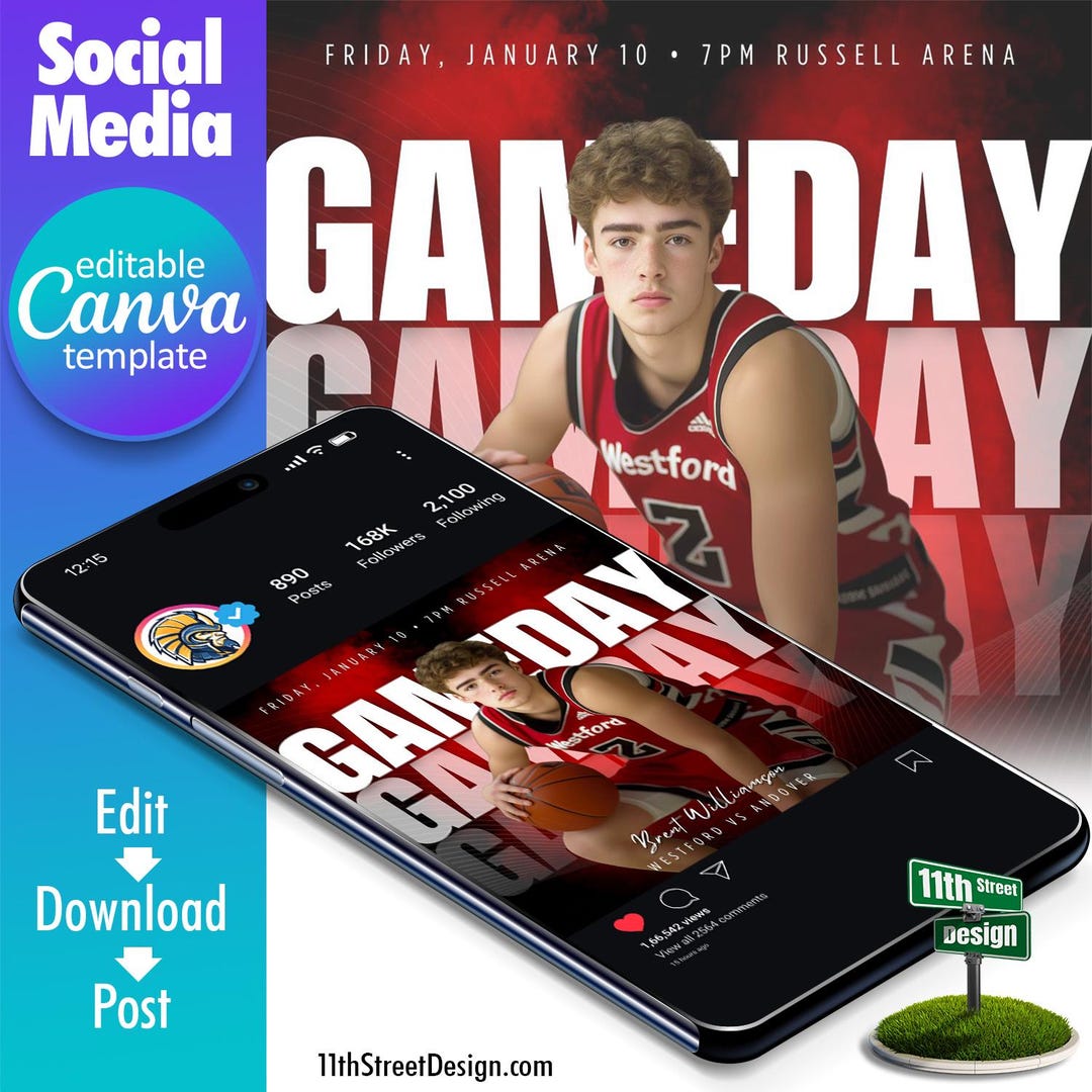 Basketball Game Day Social Media Canva Template, Design Your Own Sports ...