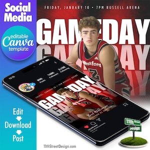 Basketball Game Day Social Media Canva Template, Design Your Own Sports Team Instagram, Facebook & (X) Twitter Match Day Posts, The GOAT