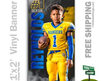 Custom-Printed Vinyl Football Banner, Weatherproof High School Senior Night Sports Poster, Personalized Team Photo Banners, Sports Legends