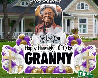 Personalized Heavenly Birthday Photo Lawn Signs, Weatherproof for Outside Displays