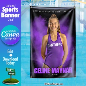 Swimming Banner Canva Template, Design Your Own Custom Senior Swim Team Sports Banners in Canva, Swimming Background, The GOAT