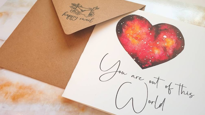 You are out of this world galaxy heart- watercolour illustration- greeting card A6 Square love card valentines card