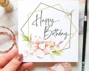 Happy birthday watercolor flower card - cute greetingcard - celebration