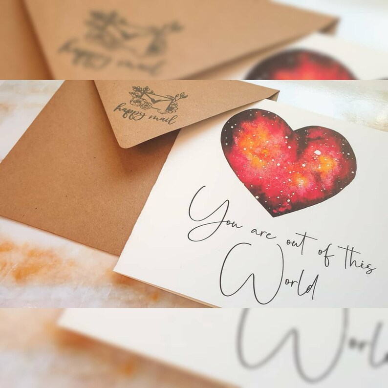 You are out of this world galaxy heart- watercolour illustration- greeting card A6 Square love card valentines card