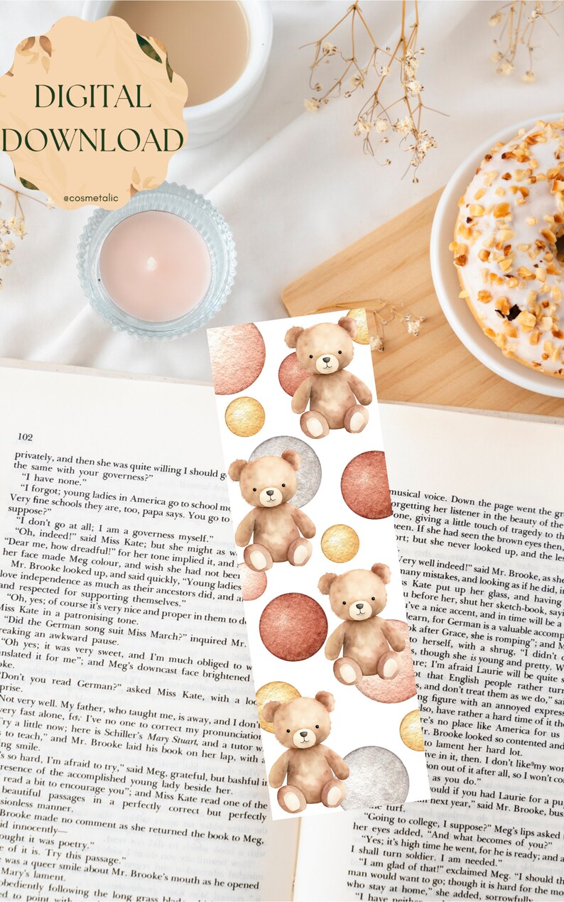 Teddy Bear Watercolor Printable Bookmark | Digital Download Bookmark ...