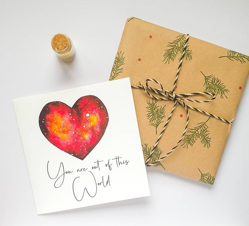 You are out of this world galaxy heart- watercolour illustration- greeting card A6 Square love card valentines card