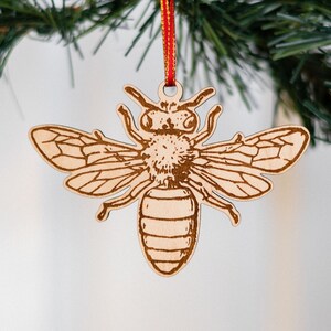 Wood Bee Christmas Ornament, Honey Bee Christmas Ornament, Bee Lover Gift, Wood Bee