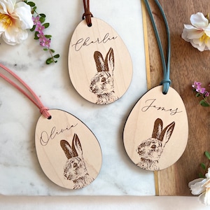 Personalized Easter Basket Tag, Custom Wood Easter Bag Tag, Wooden Easter Gift Tag, Easter Decor, Easter for Kids, Easter Bunny Tag image 1