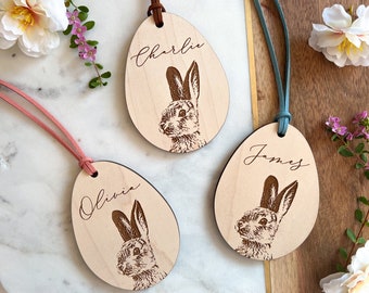 Personalized Easter Basket Tag, Custom Wood Easter Bag Tag, Wooden Easter Gift Tag, Easter Decor, Easter for Kids, Easter Bunny Tag