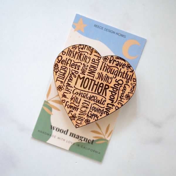 Mom Heart Wood Magnet, Mother's Day Magnet, Gift for Mom, Mother Magnet, Heart Magnet, Stocking Stuffer