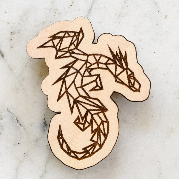 Geometric Dragon Wood Magnet, Dragon Fridge Magnet, Dragon Engraving, Fantasy Lover Magnet, Fantasy Lover Gift, Engraved Wood, Wood Magnet