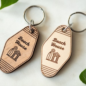 Beach House Wood Keychain, Vacation Home Keychain, Hotel Retro Keychain, Custom House Keychain, Stocking Stuffer