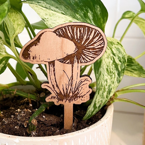 Mushroom Houseplant Stake, Plant Lover Gift, Pot Sitter, Plant Sitter, Plant Pot Decor, Wood Plant Pick, Plant Gift, Stocking Stuffer