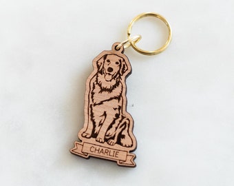 Custom Golden Retriever Dog KeyChain, Personalized Pet Keychain, Custom Gift for Dog Lovers, Golden Retriever Gift, Stocking Stuffer