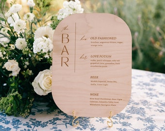 Panneau de bar de mariage personnalisé, panneau de mariage boisson signature, panneau de bar à boissons pour elle et lui, panneau de bar en bois, panneau de bar gravé, panneau de bar personnalisé