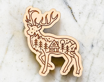 Deer Stocking Stuffer, Mountain Magnet, Outdoor Enthusiast Gift, Nature Lover Gift, Wood Magnet, Explore Magnet, Camping Lover Gift