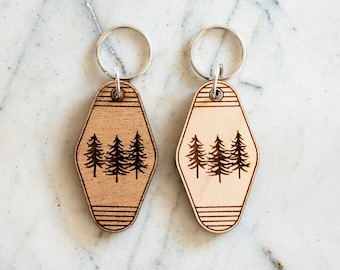 Tree Wood Keychain, Camping Keychain Accessory, Forest Keychain, Eco-friendly Keychain, Backpack Accessory, Stocking Stuffer