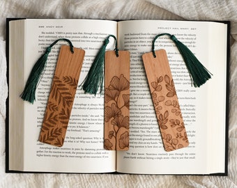 Handcrafted Leaf Engraved Wood Bookmark, Nature Foliage Bookmark, Made in USA, Gift for Book Lover Reader