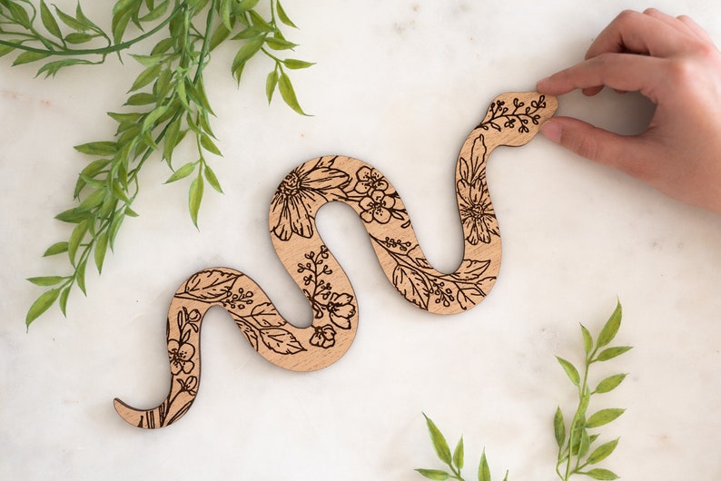 Engraved Floral Wood Snake Snake Decor Snake Art Boho Etsy