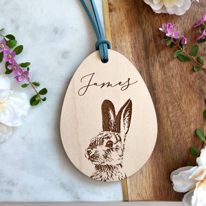 Personalized Easter Basket Tag, Custom Wood Easter Bag Tag, Wooden Easter Gift Tag, Easter Decor, Easter for Kids, Easter Bunny Tag image 9