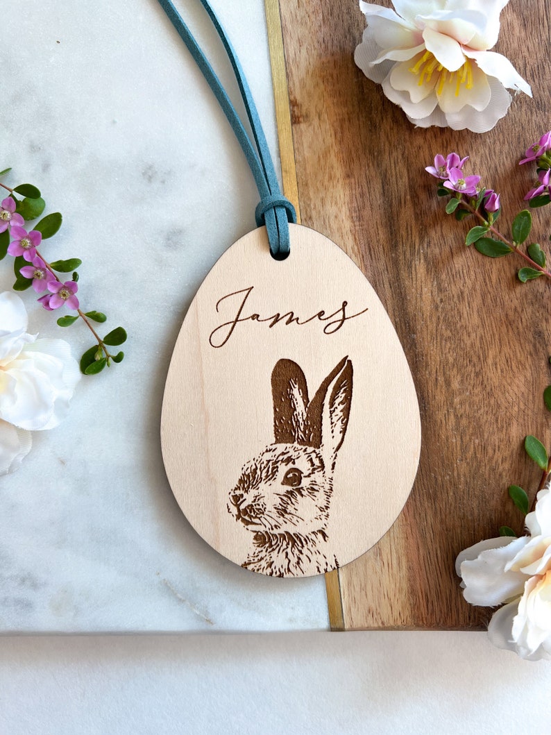 Personalized Easter Basket Tag, Custom Wood Easter Bag Tag, Wooden Easter Gift Tag, Easter Decor, Easter for Kids, Easter Bunny Tag image 9
