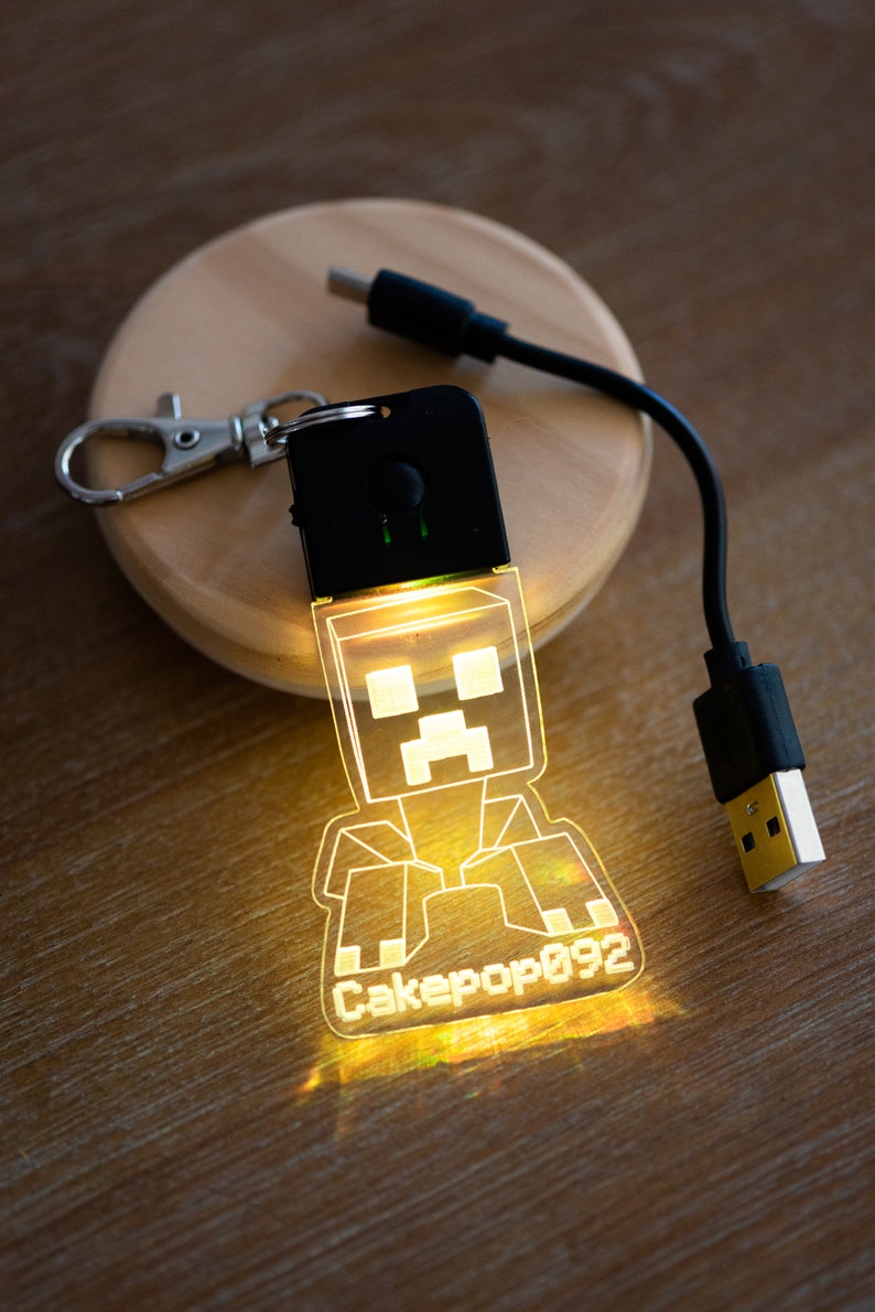 Custom Keychain LED Keychain Minecraft Keychain Creeper Etsy