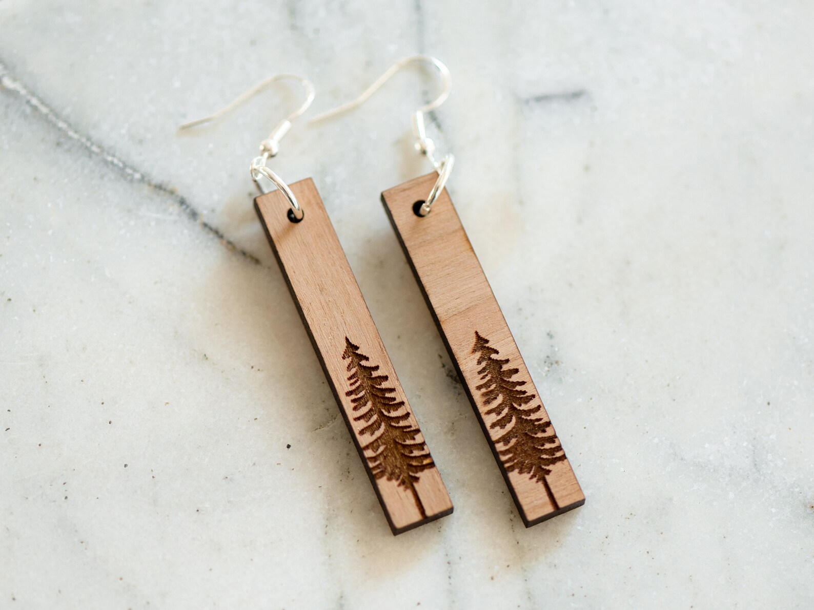 Tree Wood Earrings Pine Tree Wood Earrings Nature Dangle Etsy