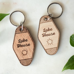 Lake House Wood Keychain, Vacation Home Keychain, Hotel Retro Keychain, Custom House Keychain, Stocking Stuffer