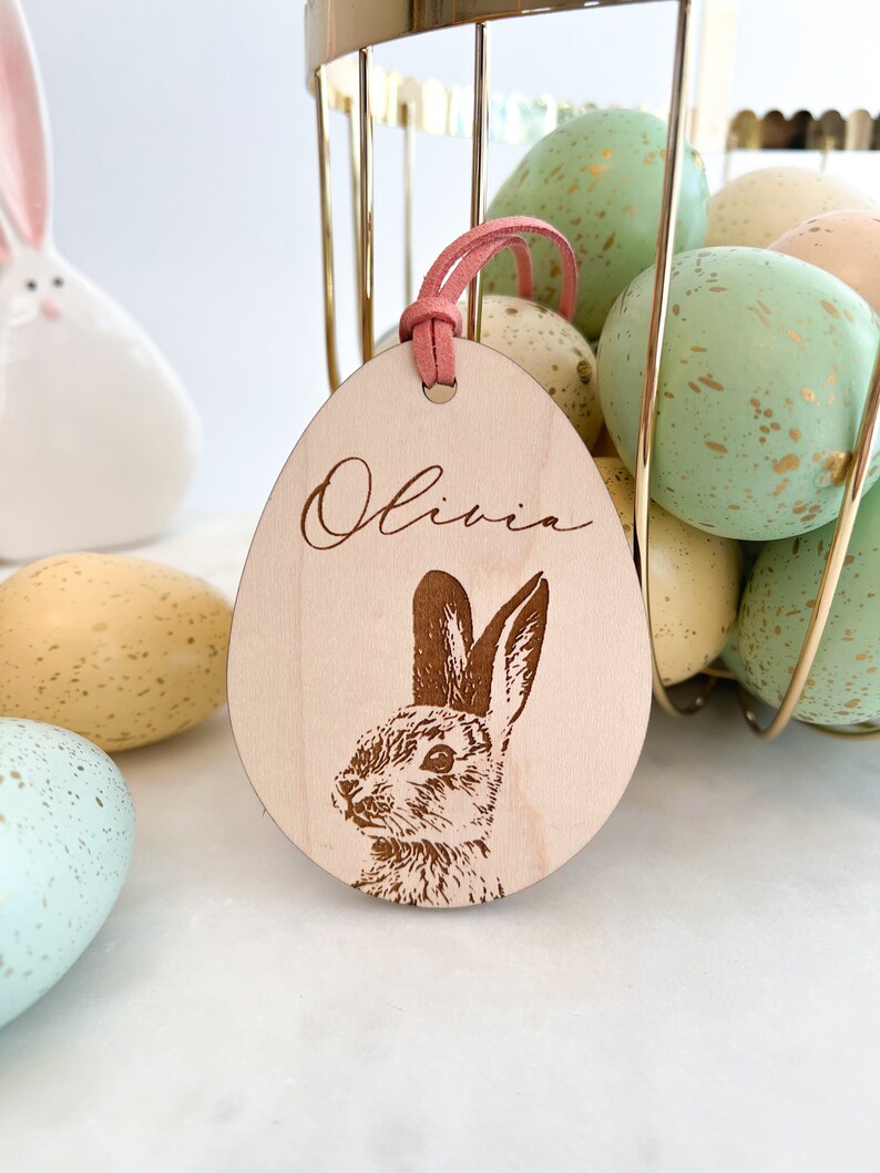 Personalized Easter Basket Tag, Custom Wood Easter Bag Tag, Wooden Easter Gift Tag, Easter Decor, Easter for Kids, Easter Bunny Tag image 4